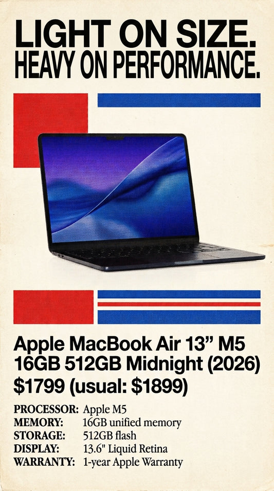 BRAND NEW Apple MacBook Air 13" M5 16GB 512GB Midnight (2026)