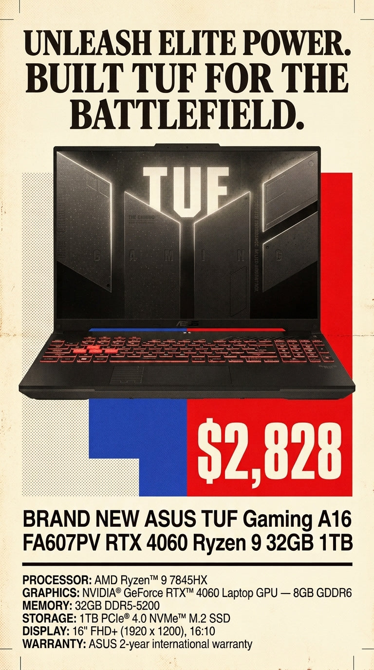 BRAND NEW ASUS TUF Gaming A16 FA607PV RTX 4060 Ryzen 9 32GB 1TB