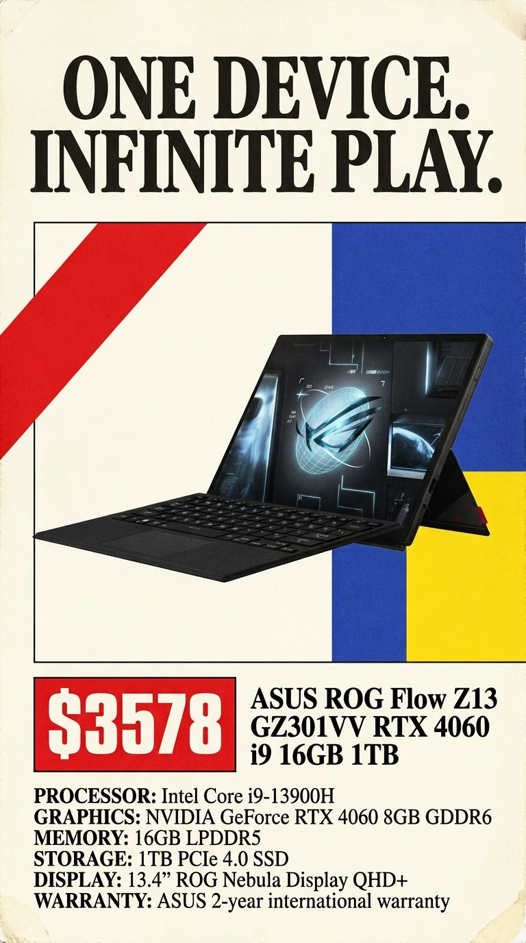 BRAND NEW ASUS ROG Flow Z13 GZ301VV RTX 4060 i9 16GB 1TB