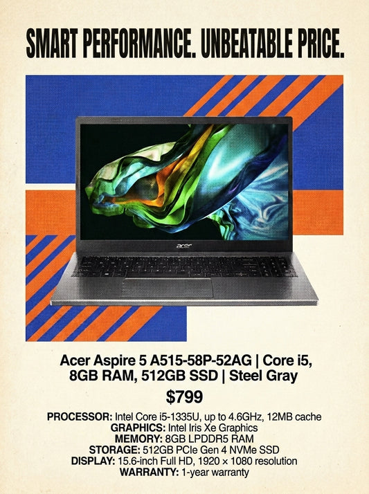 DEMO UNIT Acer Aspire 5 A515-58P-52AG | Core i5, 8GB RAM, 512GB SSD | Steel Gray