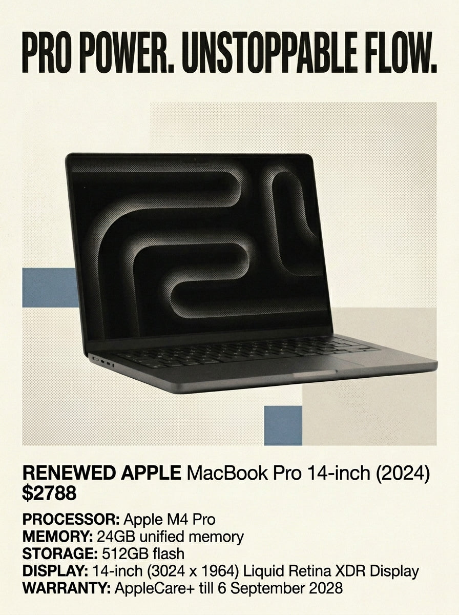 RENEWED Apple MacBook Pro 14-inch 2024 | M4 Pro, 24GB, 512GB | AppleCare+