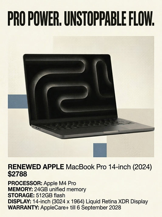 RENEWED Apple MacBook Pro 14-inch 2024 | M4 Pro, 24GB, 512GB | AppleCare+