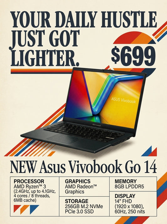 BRAND NEW ASUS Vivobook Go 14 AMD Ryzen 3 8GB 256GB (Mixed Black)