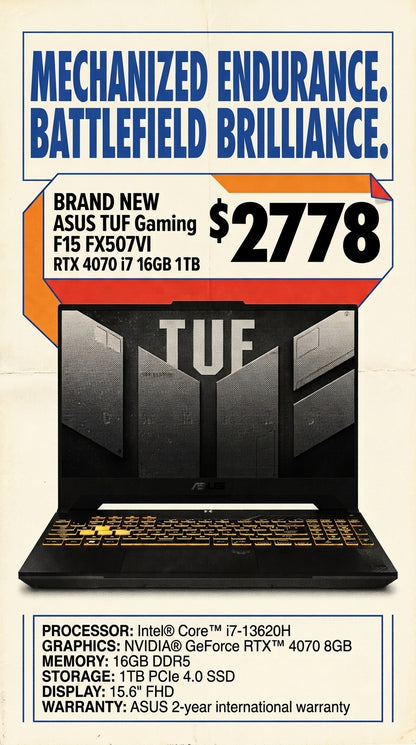 BRAND NEW ASUS TUF Gaming F15 FX507VI RTX 4070 i7 16GB 1TB
